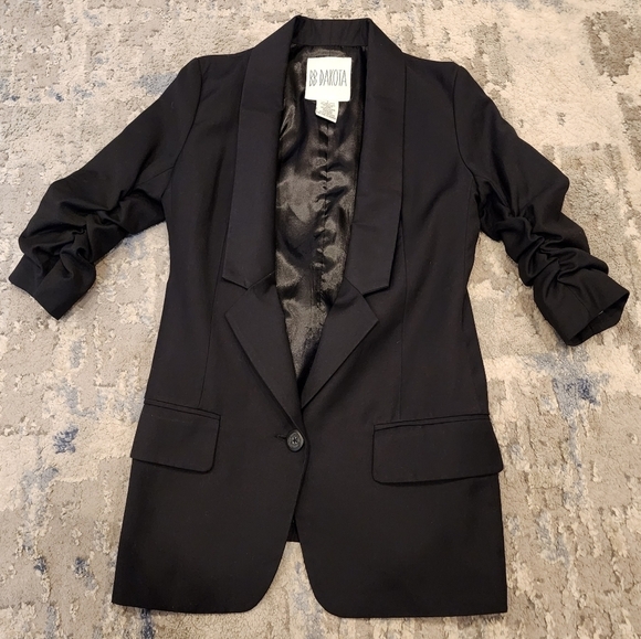 BB Dakota Black ruched 3/4 sleeve blazer. Women's size 2. Pockets - Picture 11 of 16